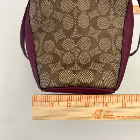 Coach Peyton Leather Zip Top Tote Berry w/ contrasting Signature “C” side panels - Picture 14 of 14